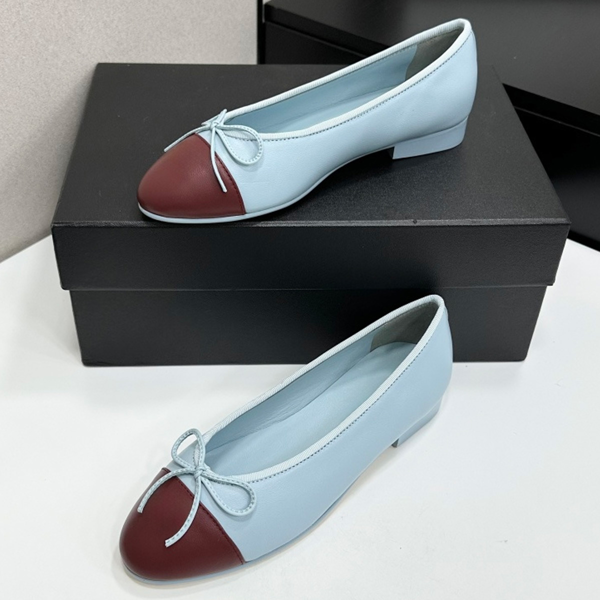 Leather Work Heels - 2026 Women's Two-Tone Cap-Toe Ballet Flats,