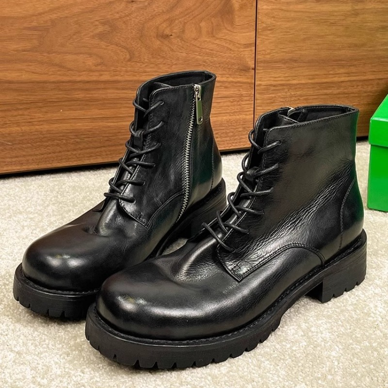 Leather Work Boots - British Fashion Men's Ankle Boots Genuine