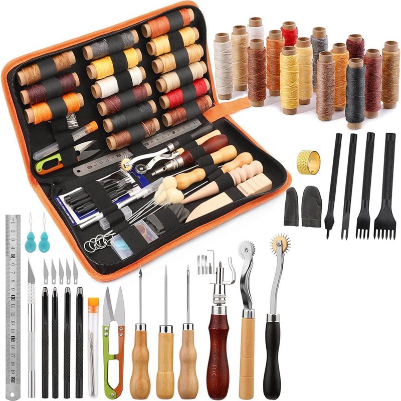 Beginner Leatherwork Kit - A59Z-Waxed Thread, Groover, Awl& Punch Included