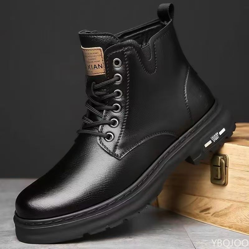 Leather Work Boots - Fashionable versatile spring autumn new high