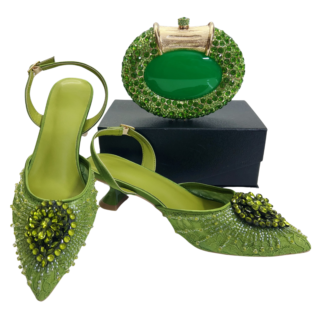 Leather Work Heels - Italian Designer Evening Shoes With Clutch