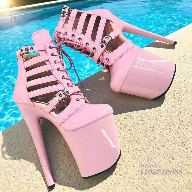 Pink Patent Leather Striped Ho - Leather Work Heels recensie en prijs