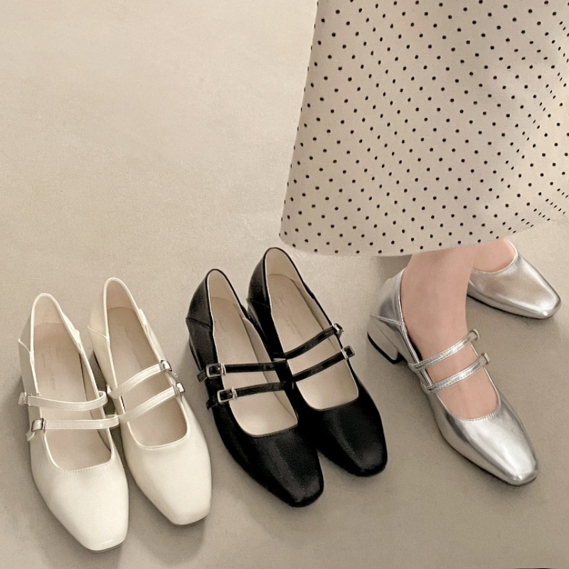 Square Toe Low Heel Women Silv - Leather Work Heels recensie en prijs