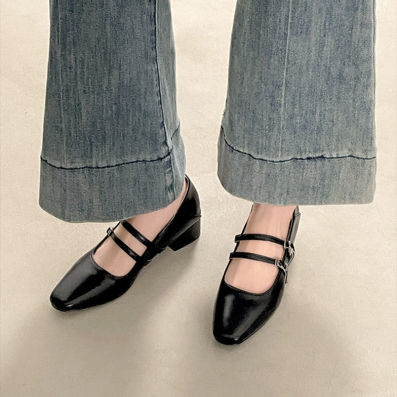 Square Toe Low Heel Women Silv - Leather Work Heels recensie en prijs