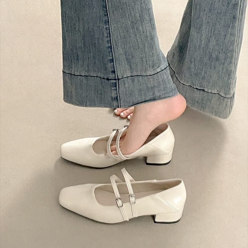Square Toe Low Heel Women Silv - Leather Work Heels recensie en prijs