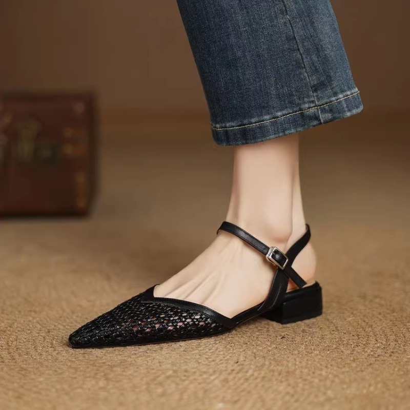 French pointed-toe woven high- - Leather Work Heels recensie en prijs