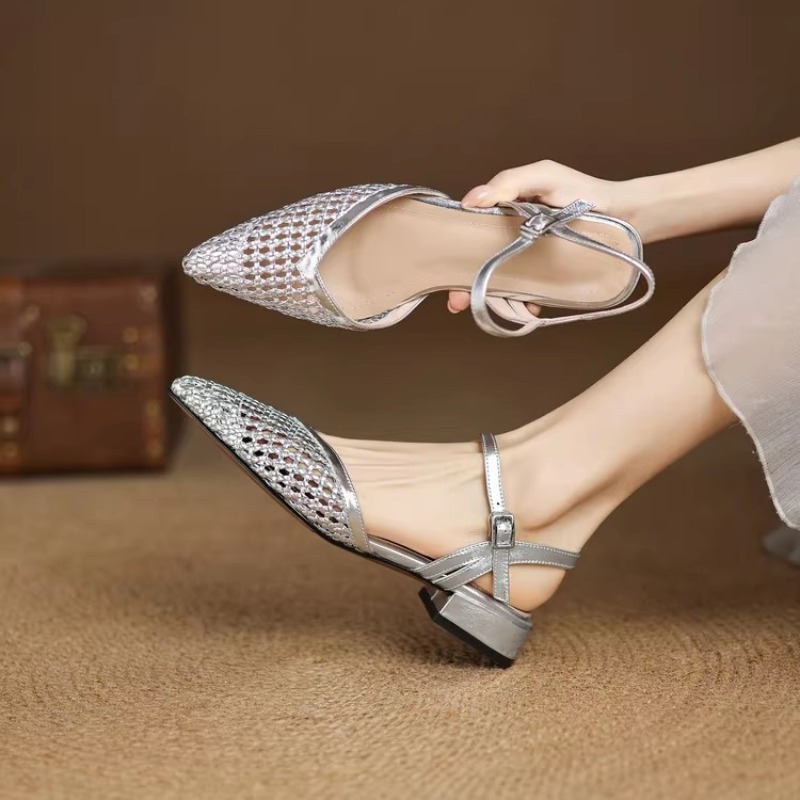 French pointed-toe woven high- - Leather Work Heels recensie en prijs
